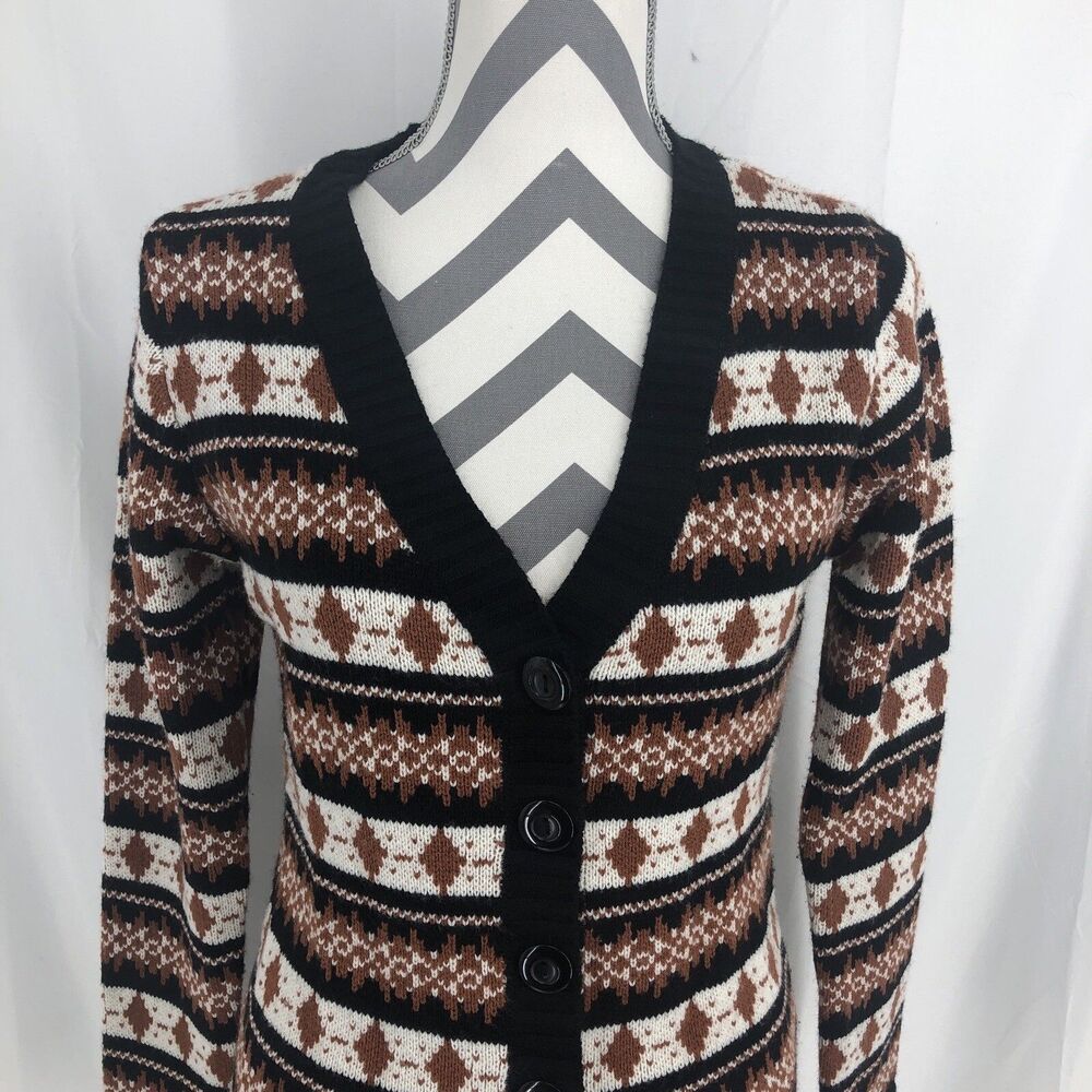 Boutique FOREVER 21 Brown Black Autumn Button-Front V-neck CARDIGAN Medium